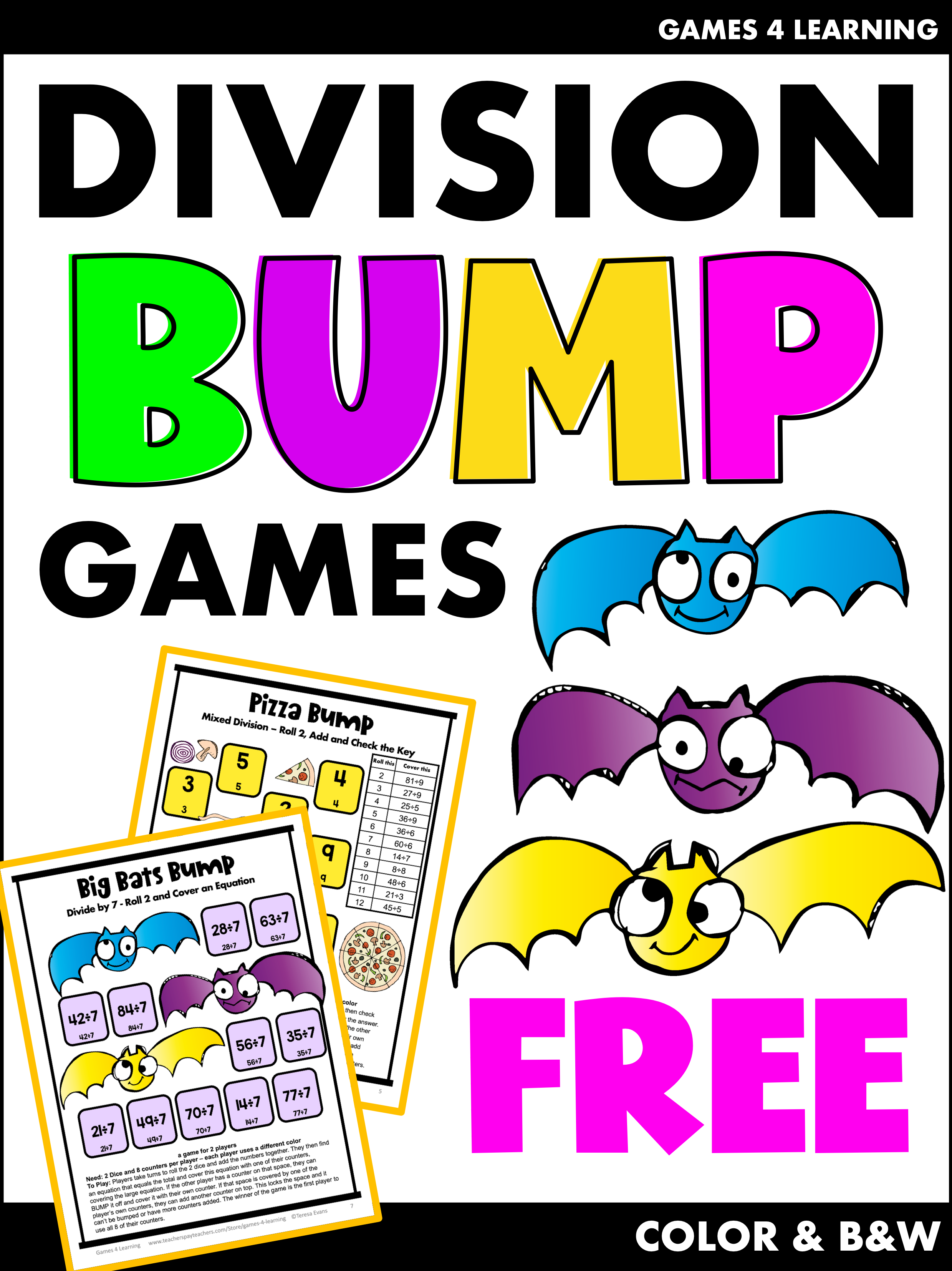 Free Division Bump Games - fun Math Games for Division facts practice