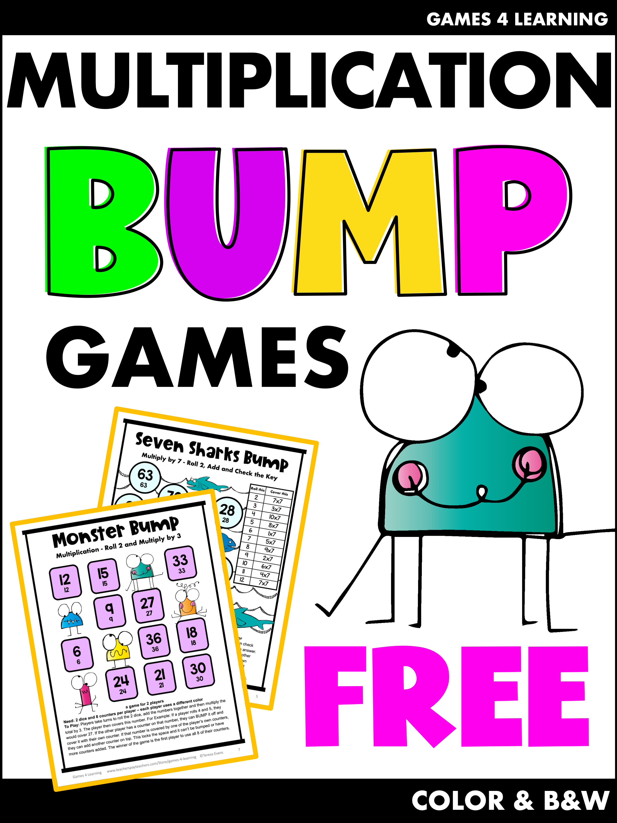 Free Multiplication Facts Bump Games - fun Math Games for Multiplication Practice